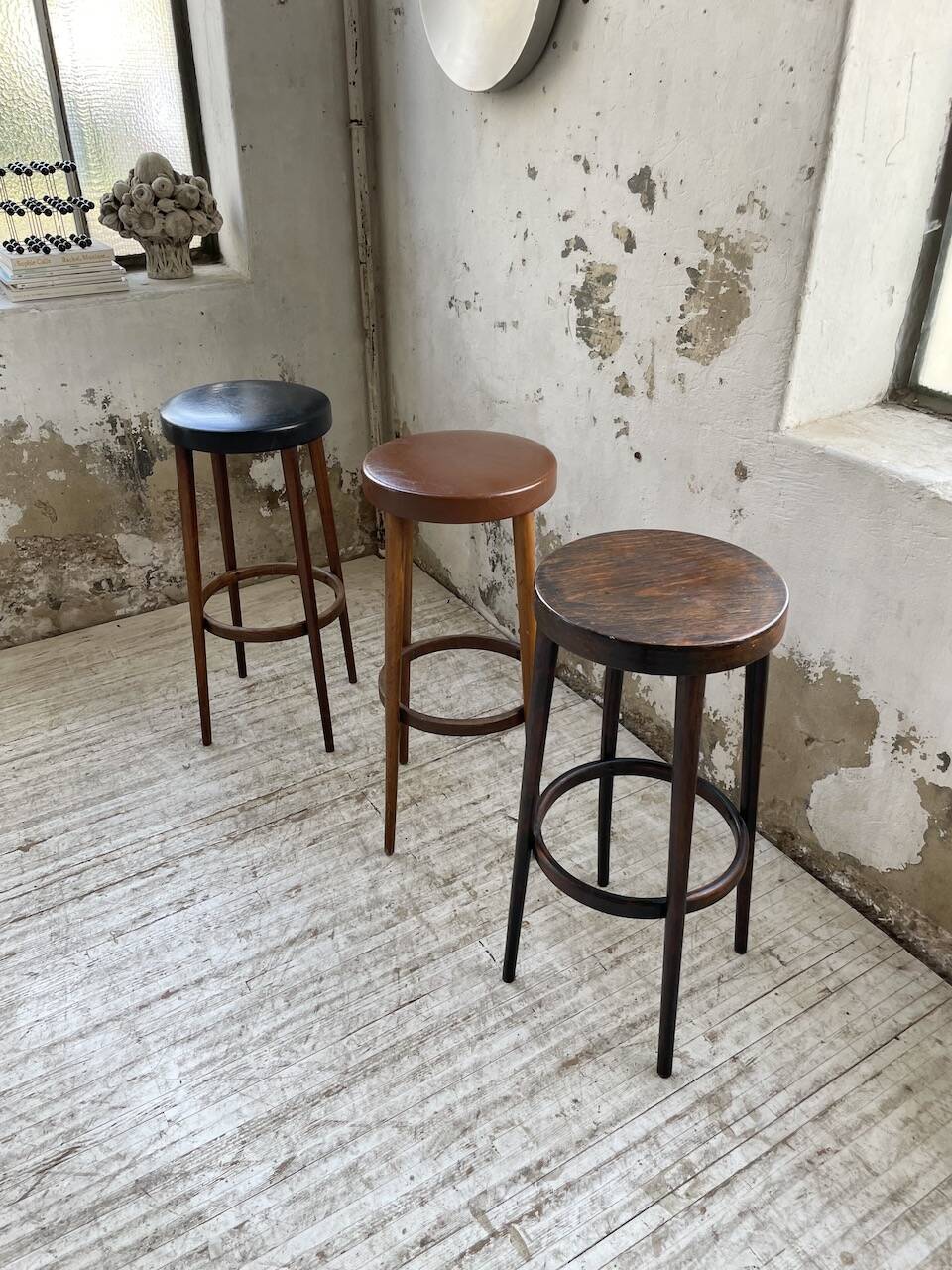 Set of three high bistro stools