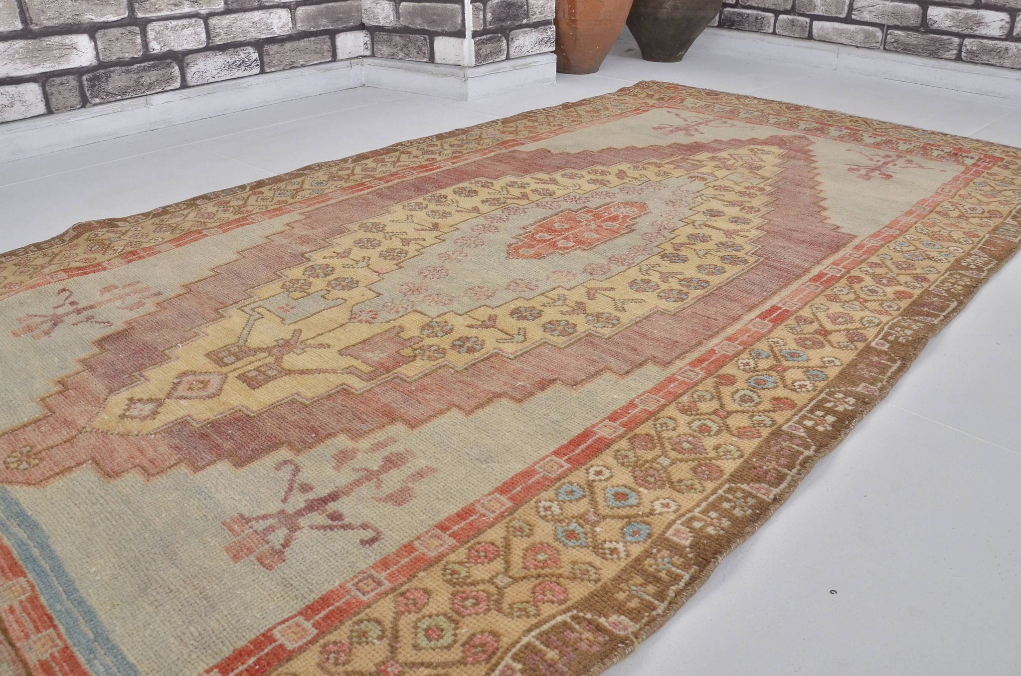 Tapis Oushak vintage noué à la main sku 1455