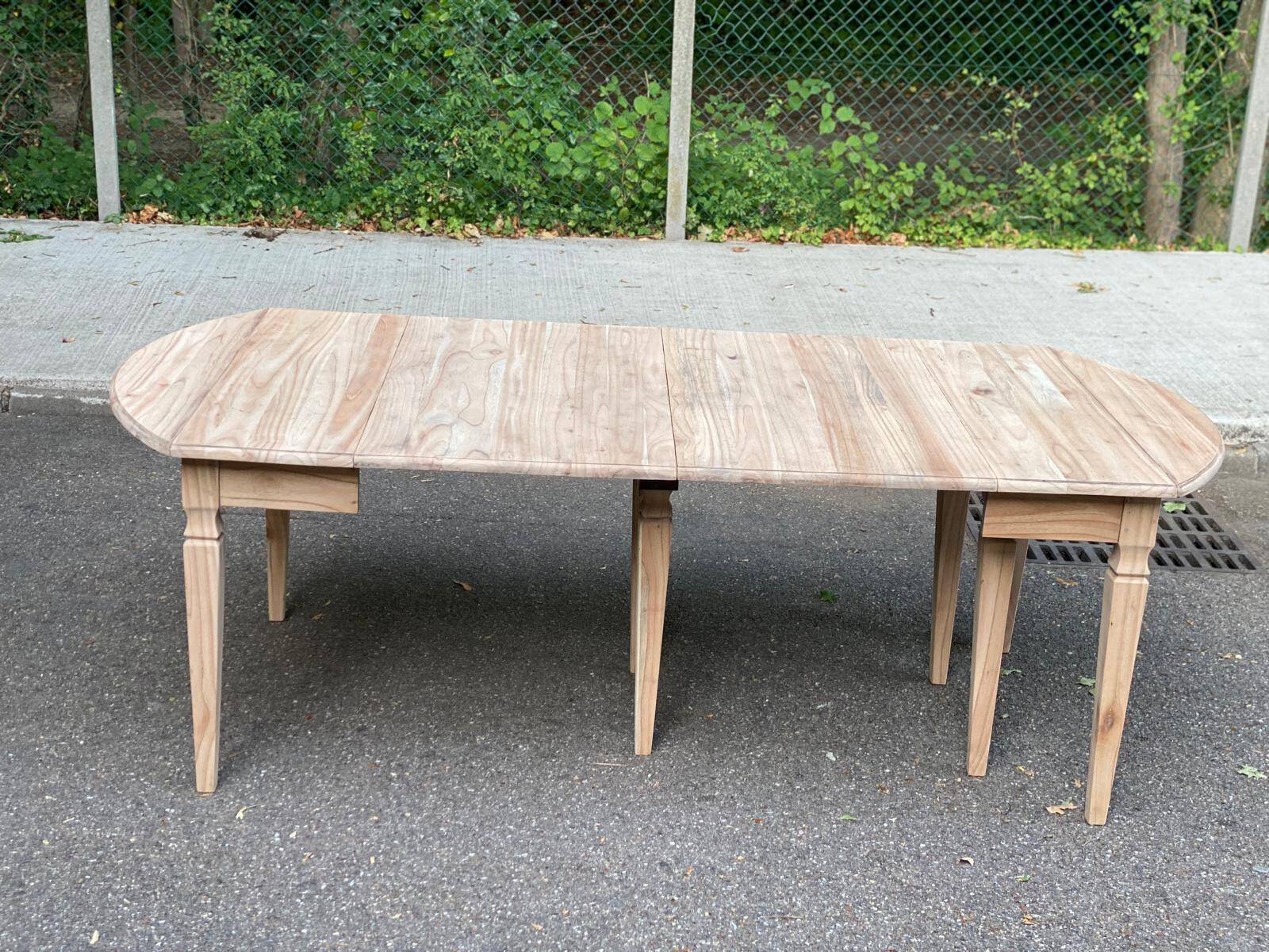 Renovated square extendable dining table in raw solid cherry wood, Louis XVI style.