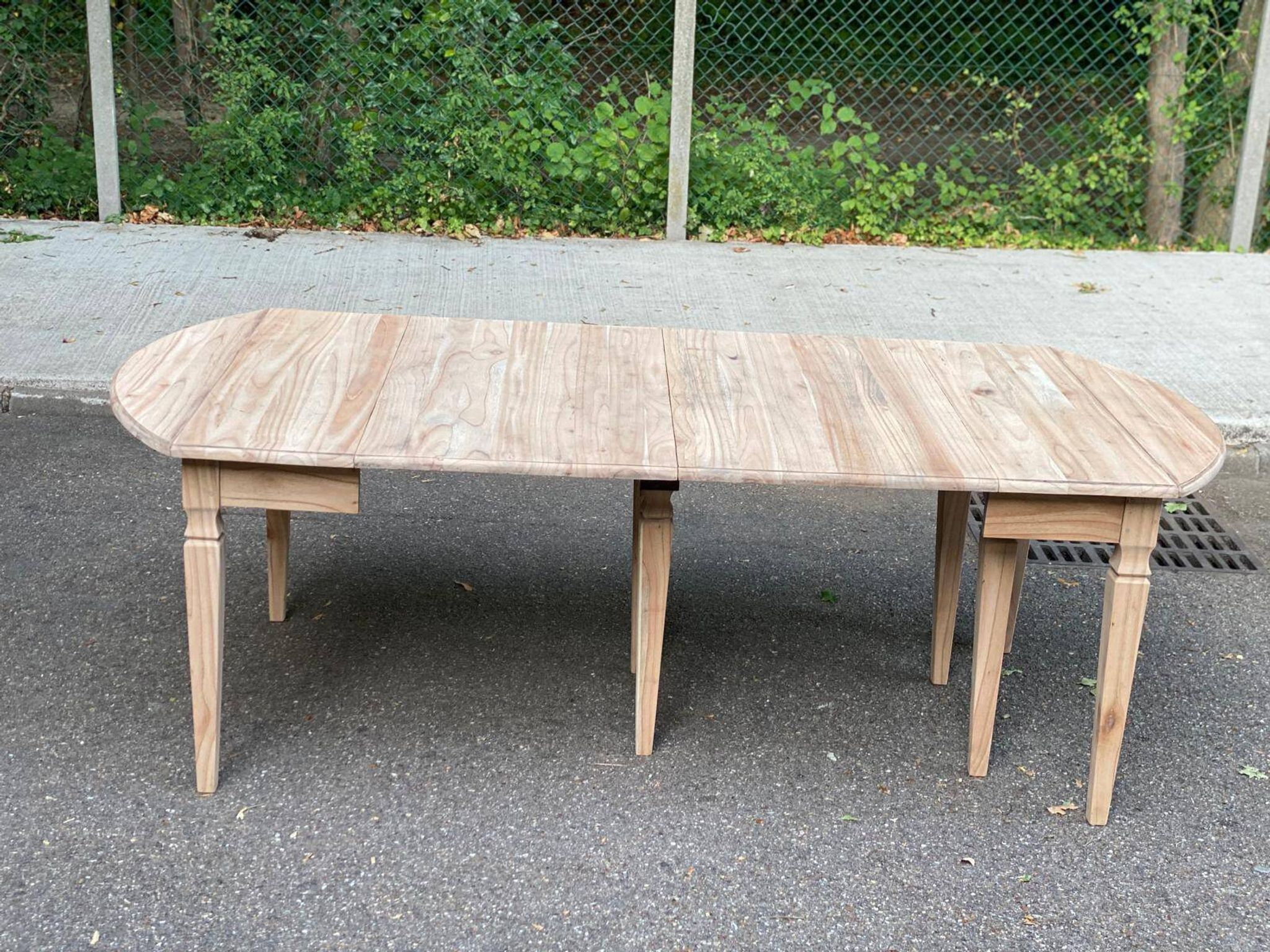 Renovated square extendable dining table in raw solid cherry wood, Louis XVI style.