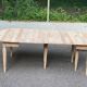 Renovated square extendable dining table in raw solid cherry wood, Louis XVI style.