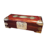 Jewelry box, Chinese jade stone - Wood - Mahogany, Brass
