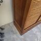 Antique 1950s double sliding door filing cabinet with curtains
