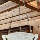 Art Deco suspension in moulded-pressed glass with geometric decoration signed Degué.