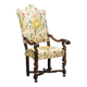 Fauteuil baroque ancien en noyer et tissu, Italie, XVIIIe siècle