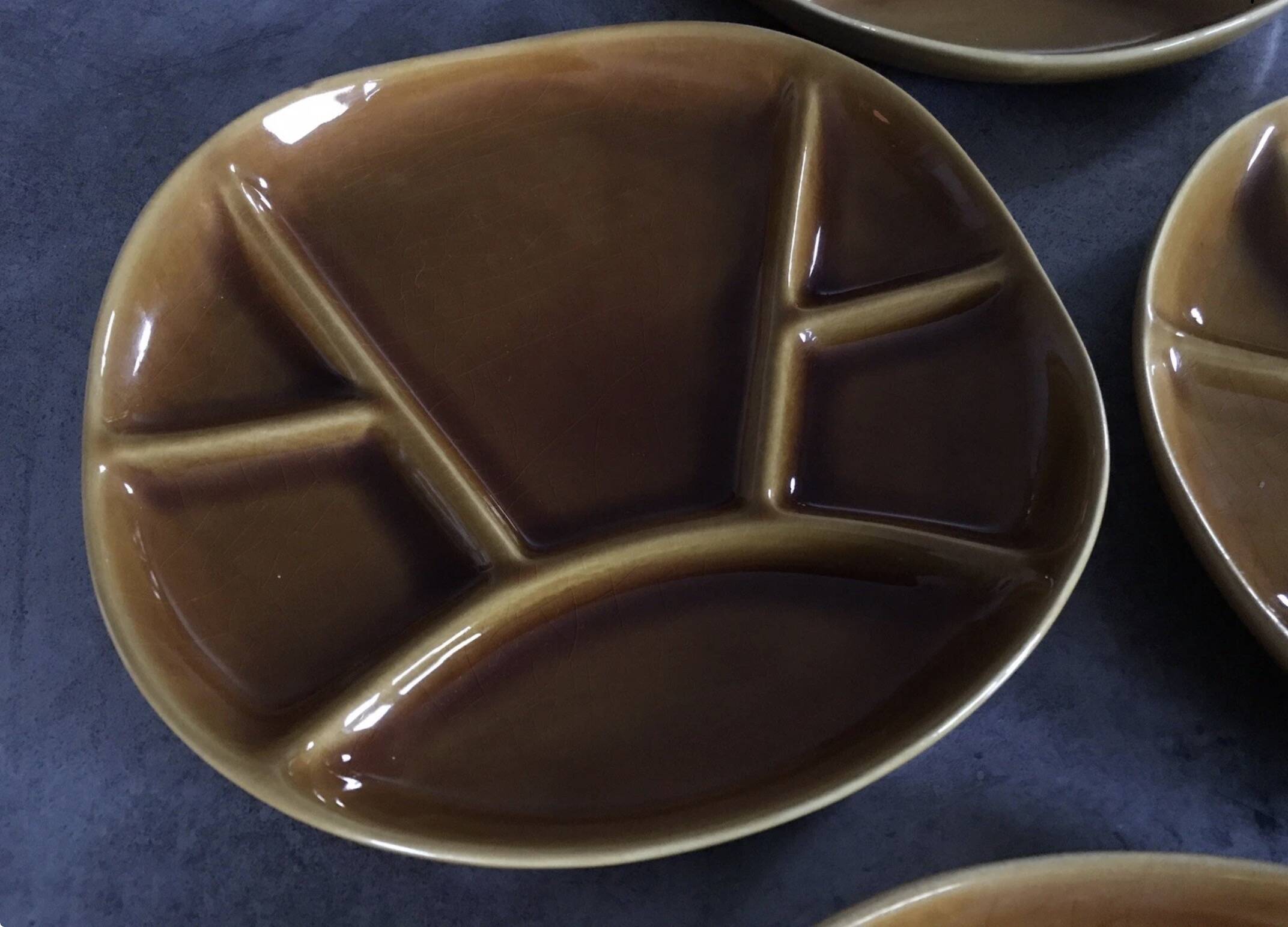 Set of 4 Fondue Plates in Longchamp Earthenware, Mustard Colour