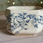 Old faience sugar bowl base with a patinated blue floral pattern from Digoin.