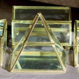 4 anciennes boites à bijoux en verre, laiton et miroir