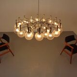 Large chromed spider Sputnik lamp with 24 hand-blown ice glass balls from Ott International, Germany, 1960s.