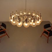 Large chromed spider Sputnik lamp with 24 hand-blown ice glass balls from Ott International, Germany, 1960s.