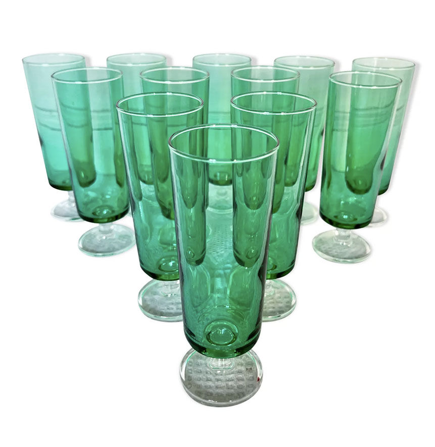 6 old champagne flutes luminarc green clear h14 cm