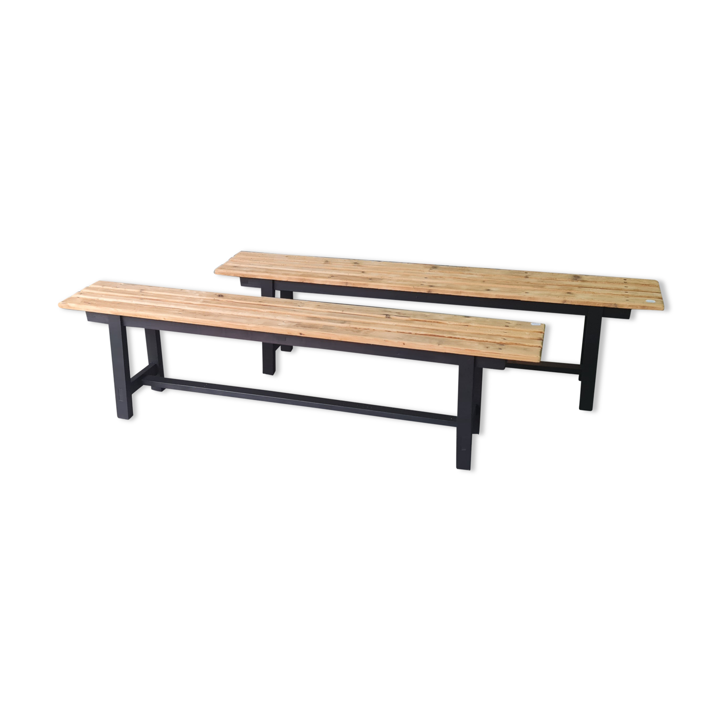 Pair old bench in industrial and vintage pine