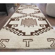 1970s Vintage Turkish Hand-Knotted Wool Cotton Beige Runner Rug 94x316