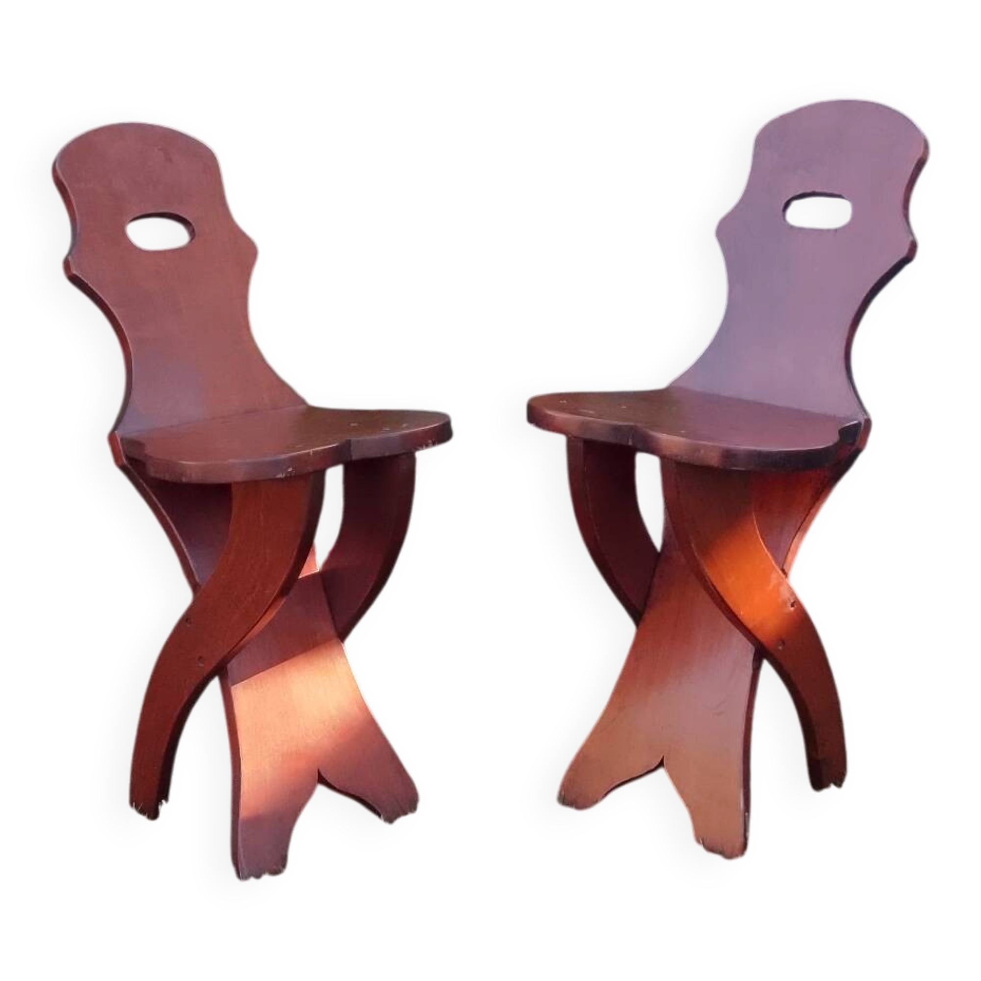 Pair of vintage 50's brutalist chairs with stamps.