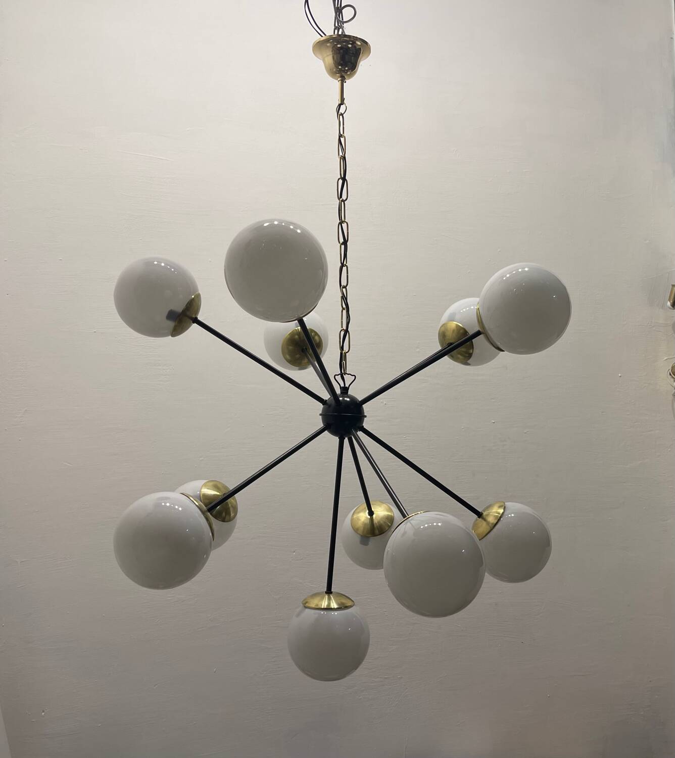 Lustre Spoutnik en Laiton Noir 10 Lumières Années 1990