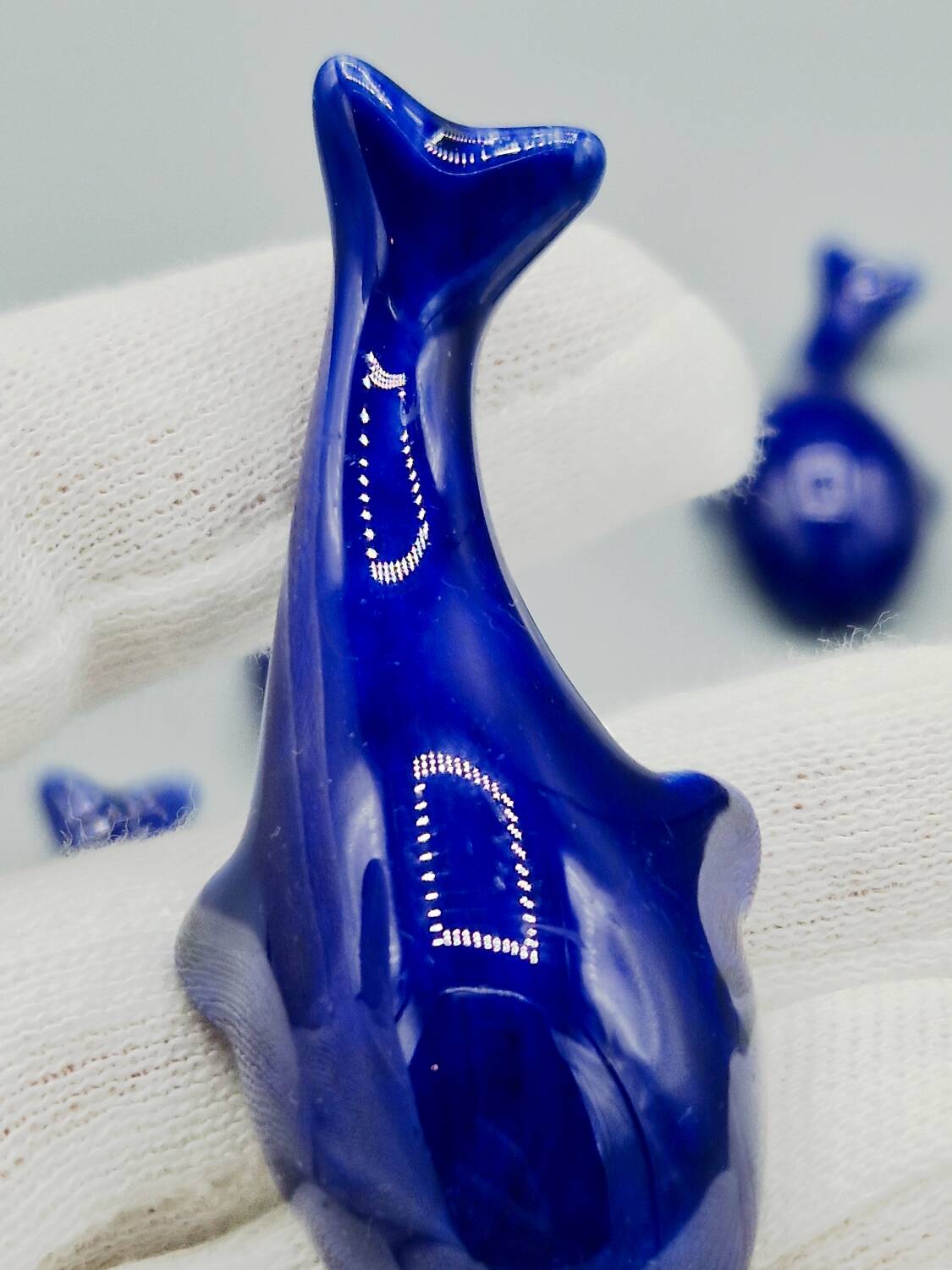Set of 6 vintage blue porcelain whale knife rests.