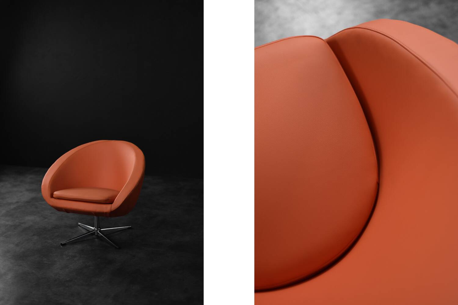 Vintage Mid-Century Scandinavian Modern Space Age Orange Swivel Armchair