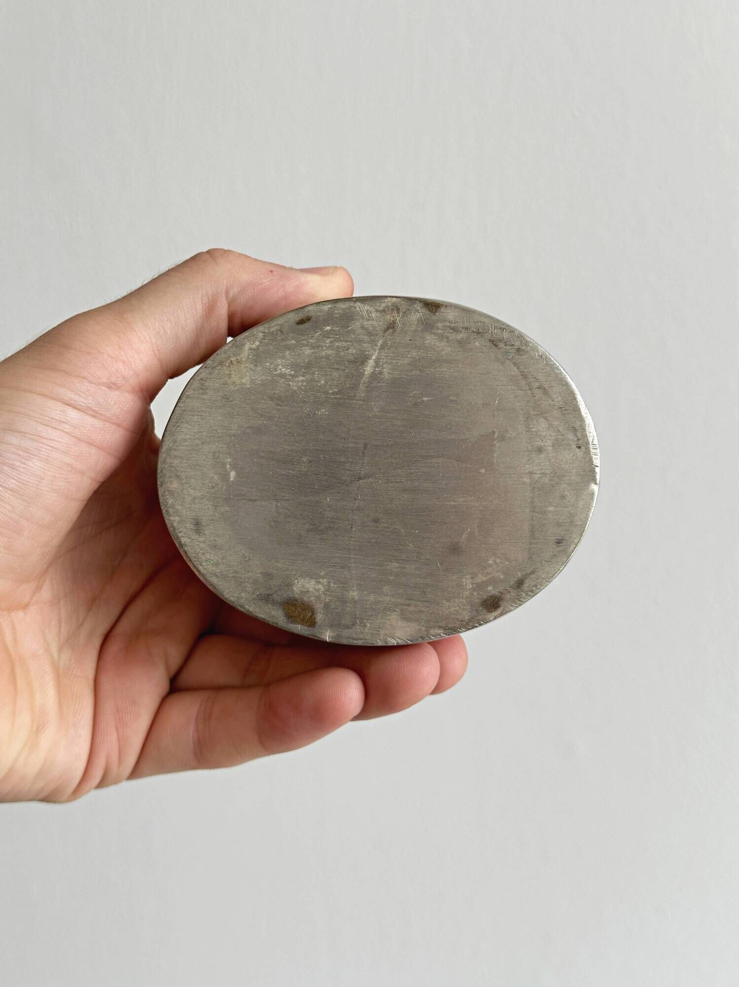 Silver-plated metal catchall with patina