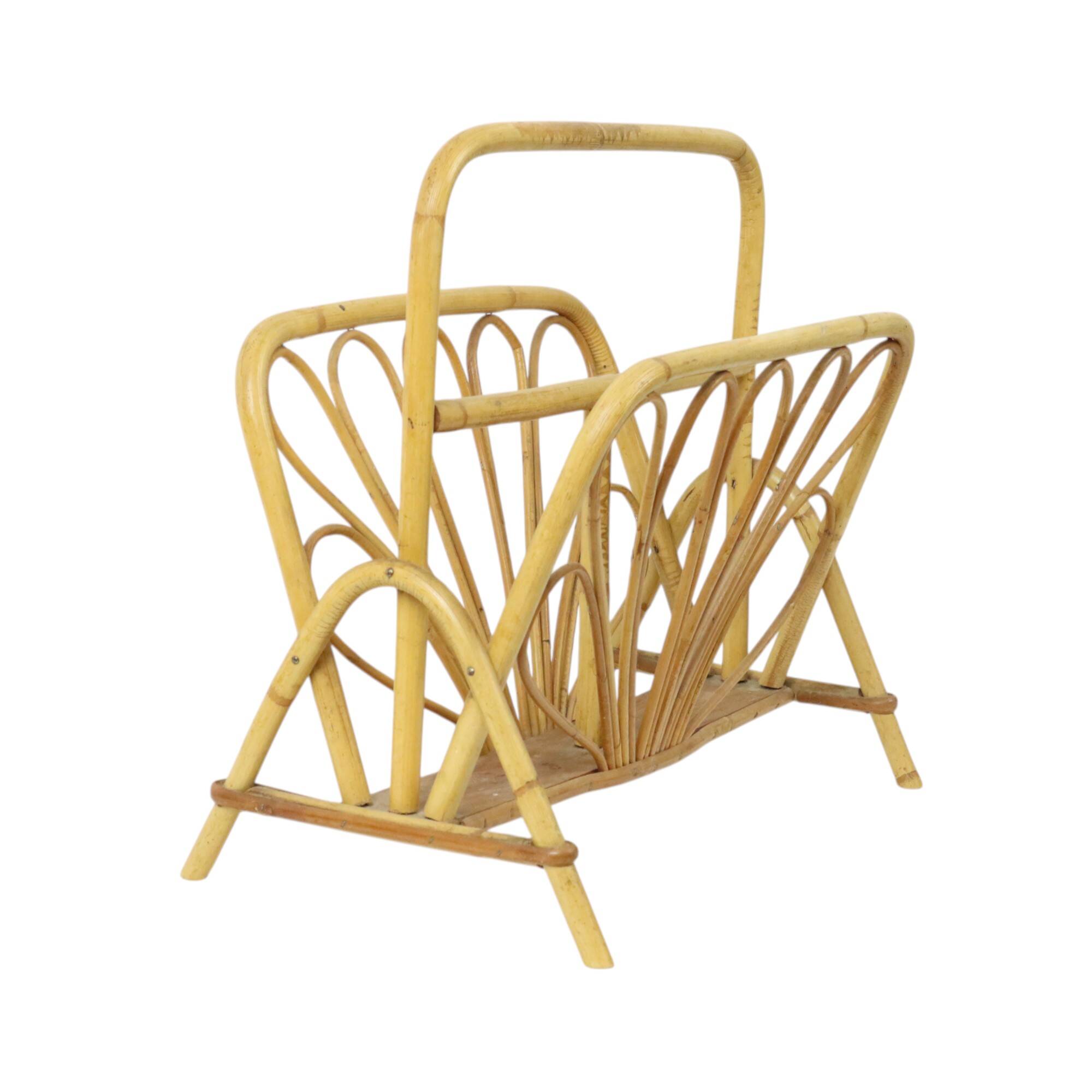 French Rattan Magazine Rack Boho Style Sixties