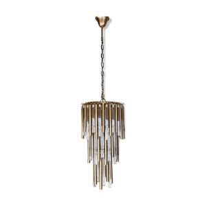 suspension cascade vintage en verre et métal doré des années 70