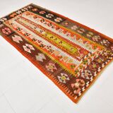 4x8 Multicolor Geometric Style Kilim Rug, 129x255 Antique Decor