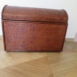 Vintage storage chest - curved - woven rattan - 1970s - mahogany colour