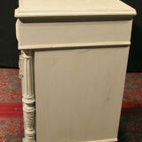 Ancienne commode style Louis XVI en bois patiné blanc shabby 5 tiroirs