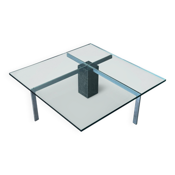 Table basse en verre, métal et granit KW1 par Hank Kwint pour Metaform années 1980