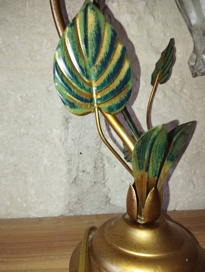 Lampe fleur vintage en laiton et verre