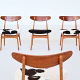 Hans Wegner model CH30 dining chairs in cowskin Carl Hansen Denmark 1952