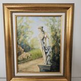 Oil on Canvas - Statue in a Park Signed Devaud