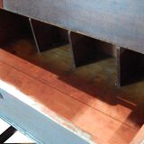 Console table desk blue desk with teak wood storage