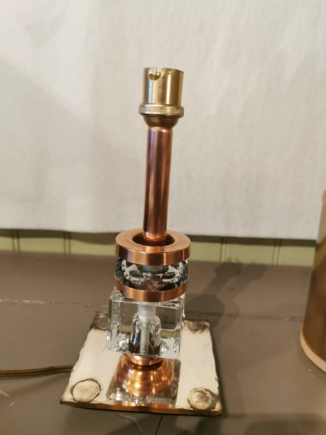 Art Deco mirror lamp, copper and glass