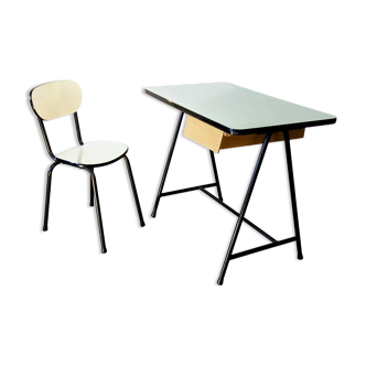 Children's desk and its chair 60s, formica, wood and steel