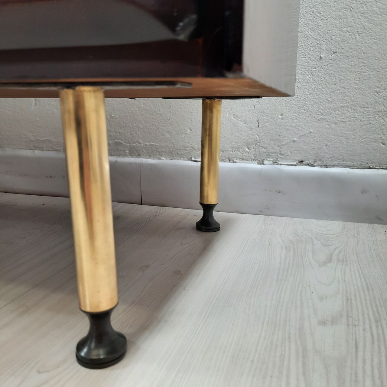 Dresser / chest of drawers and bedside tables - 1960s - faux leather brass