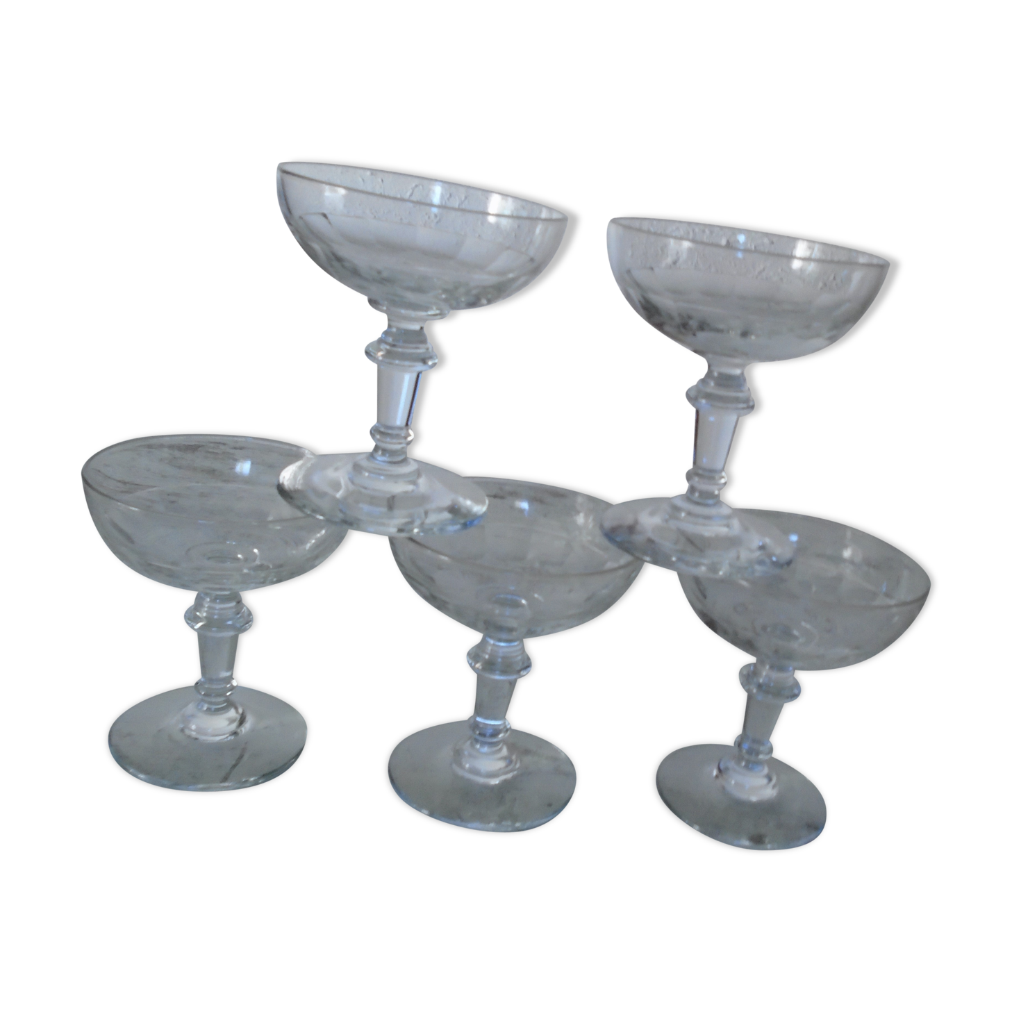 5 cups to champagne verre ancien early 20th