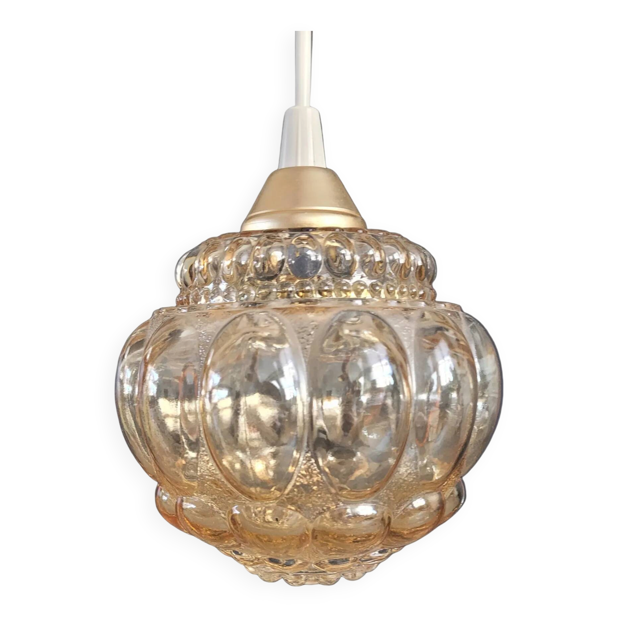 Vintage amber moulded glass pendant - Ref 888