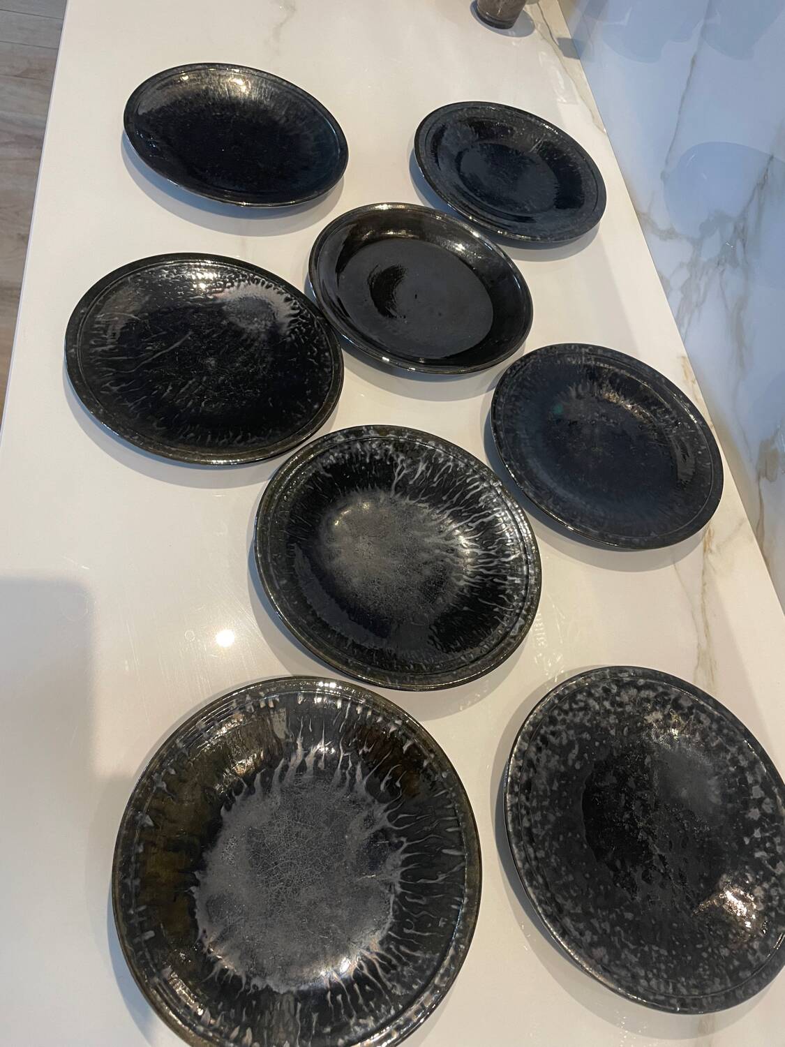 Vallauris service, the pottery of the great oak. Black metal glazed ceramics.
