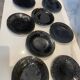 Vallauris service, the pottery of the great oak. Black metal glazed ceramics.
