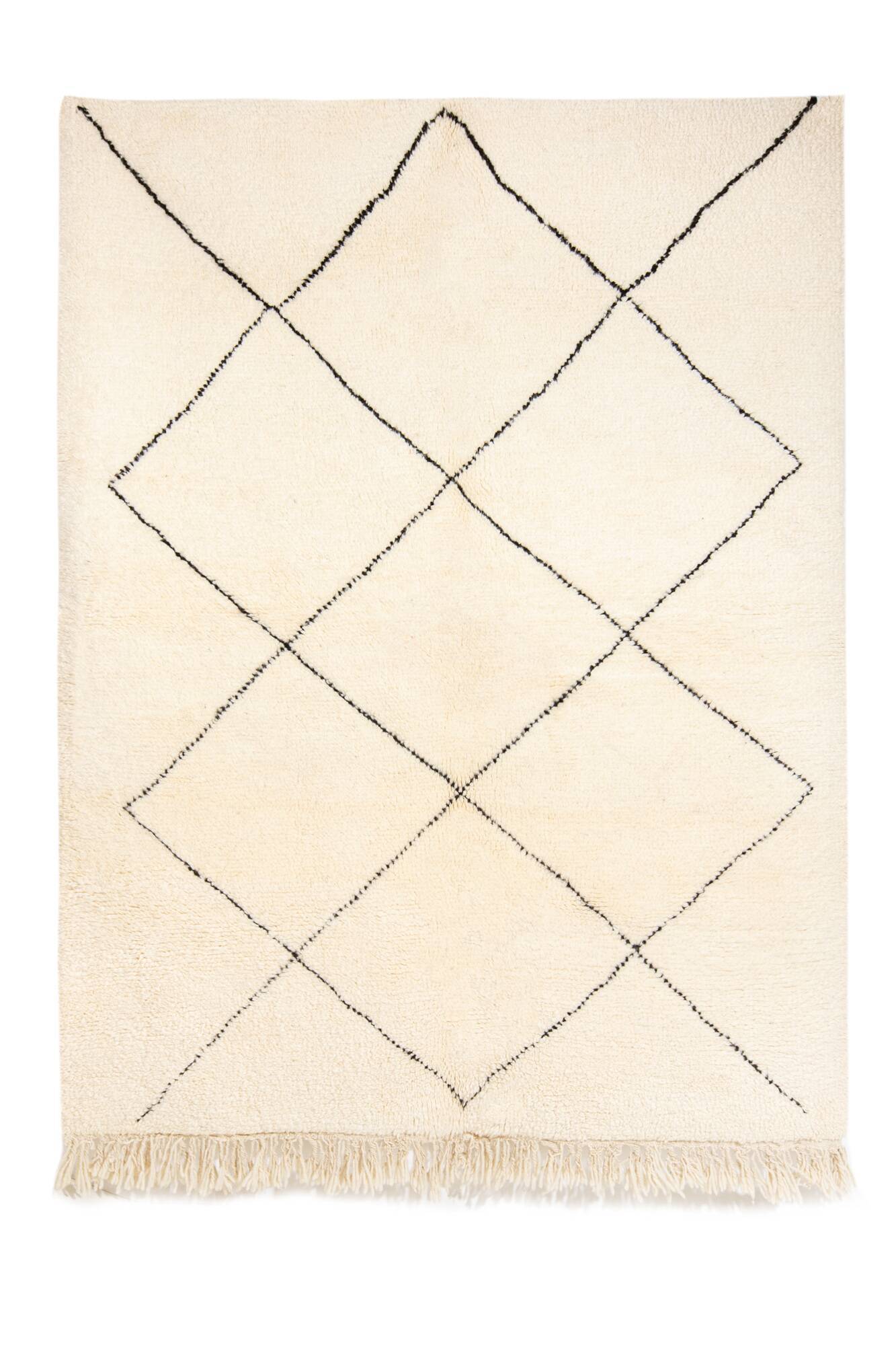 Berber beni ourain ecru rug with black diamonds 217 x 158 cm