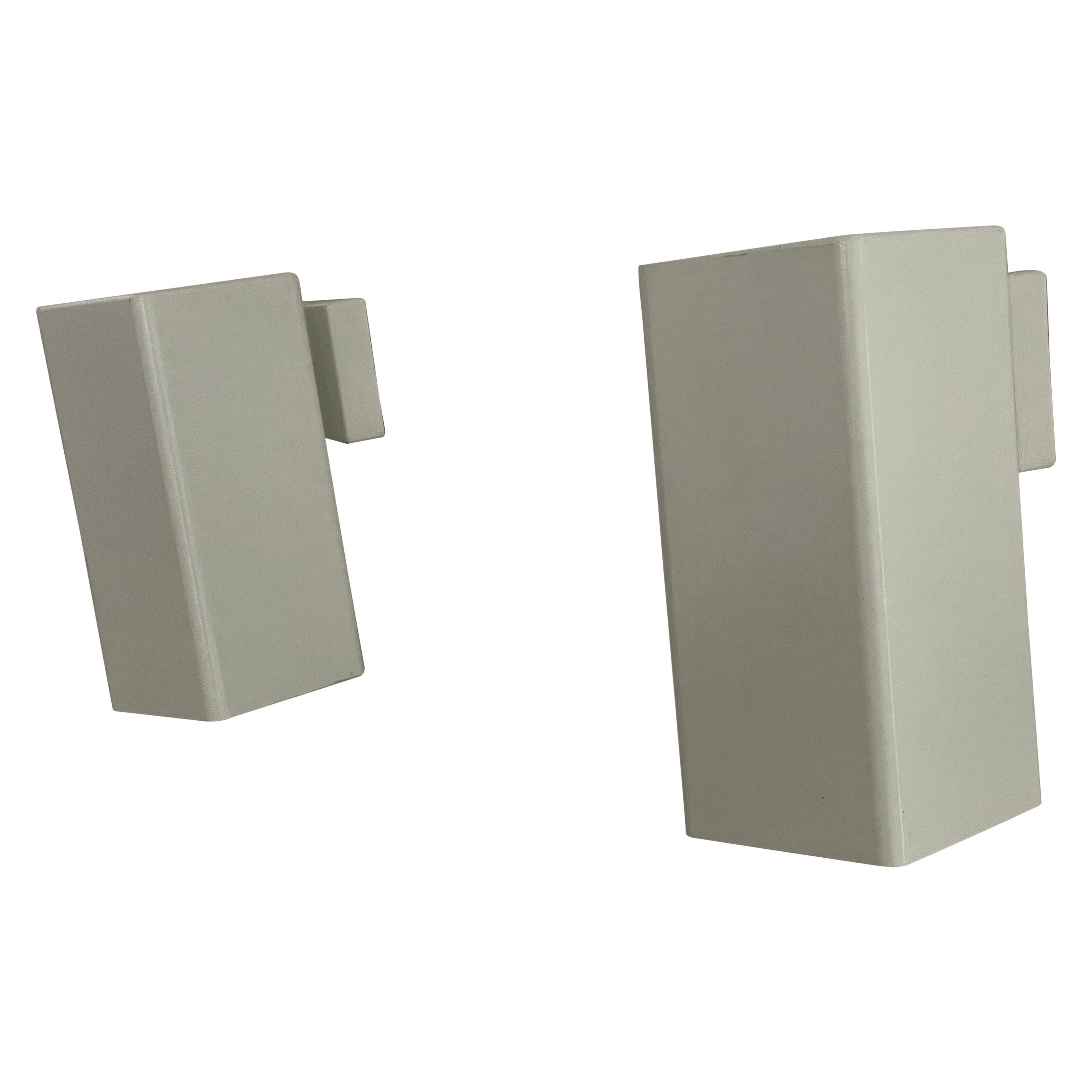 Pair of minimalist white metal wall lights from the mid-century, 1960, Germany.