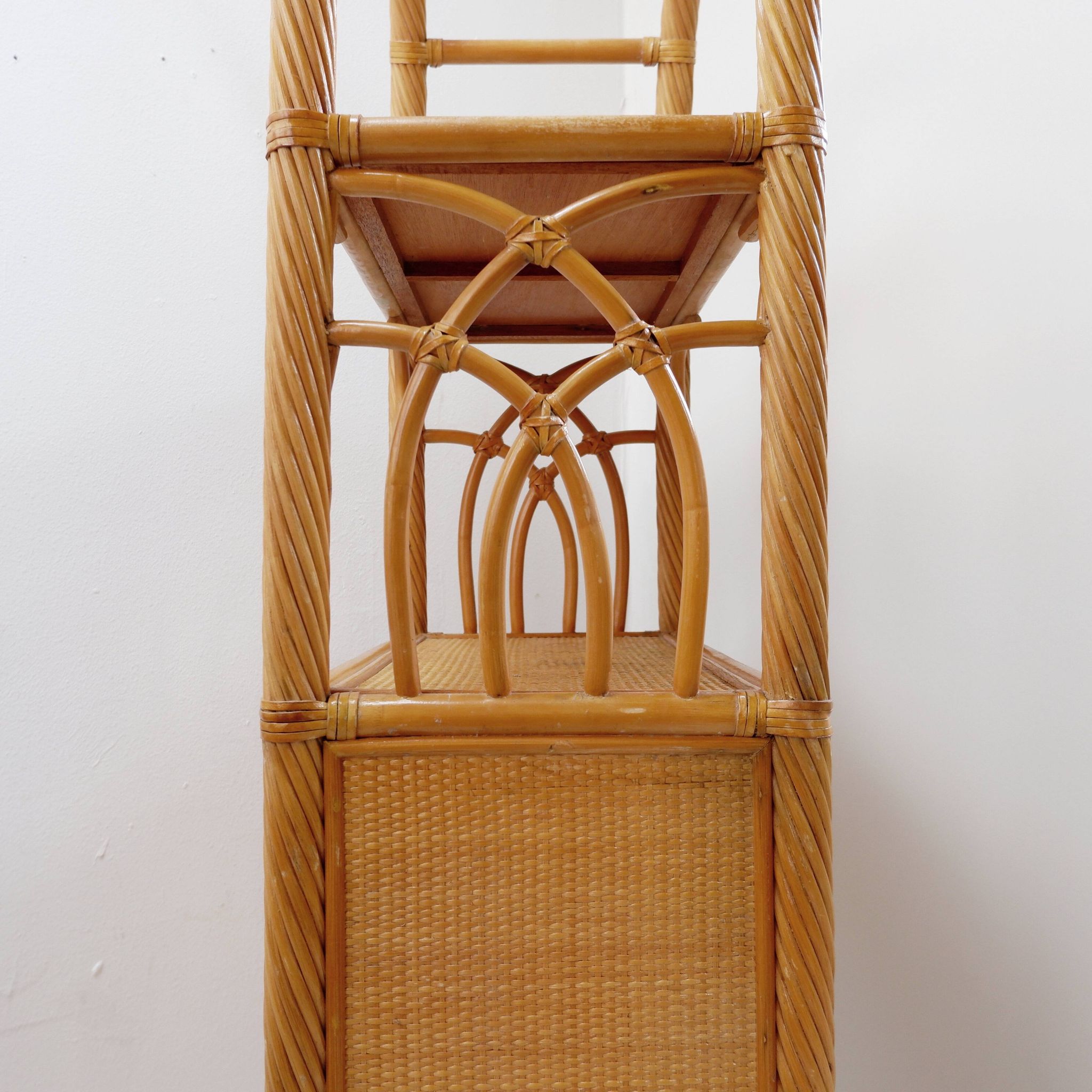 Vintage bamboo bookcase with drawers, 1980s