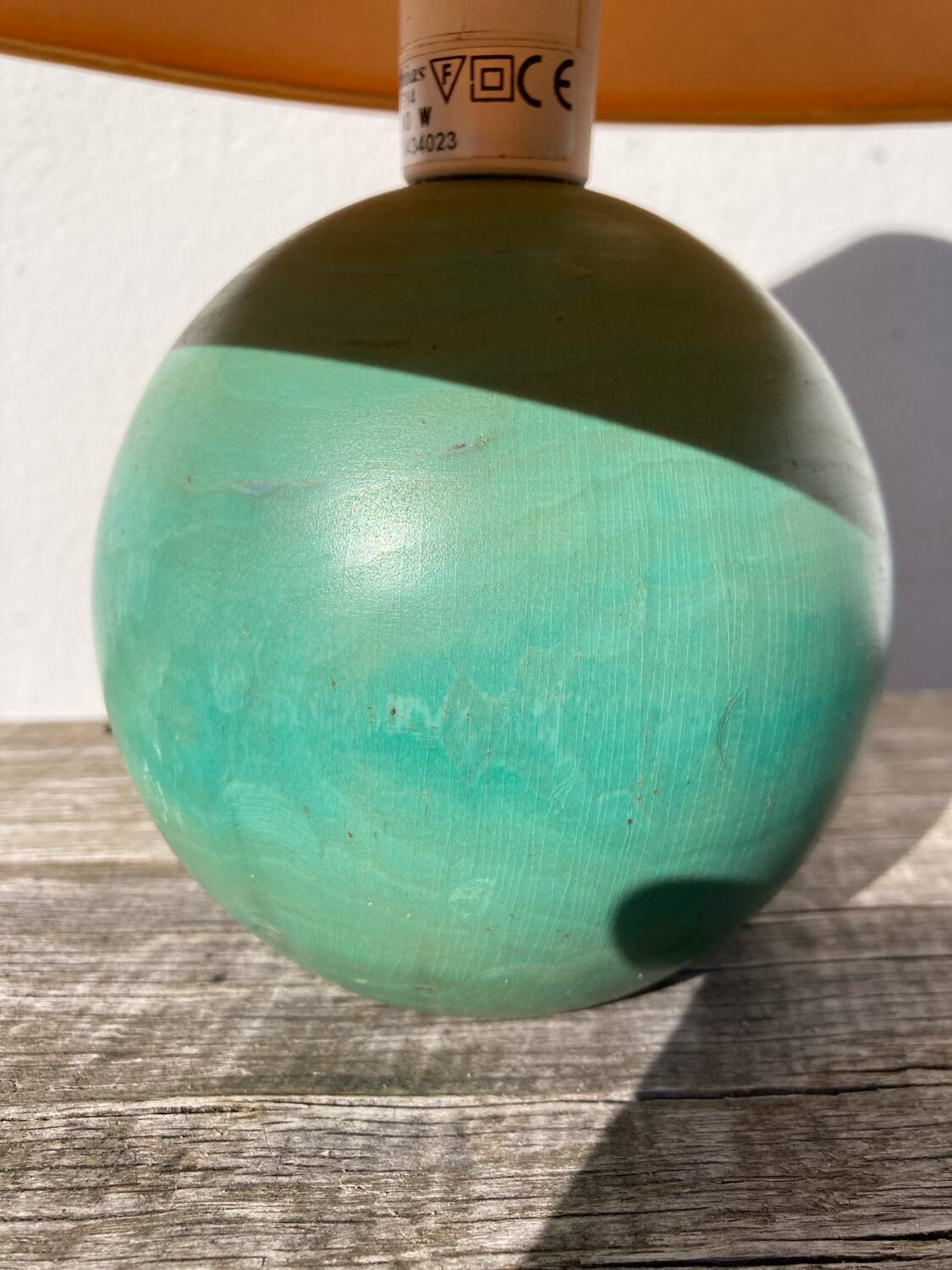 80s green wood ball bedside lamp
