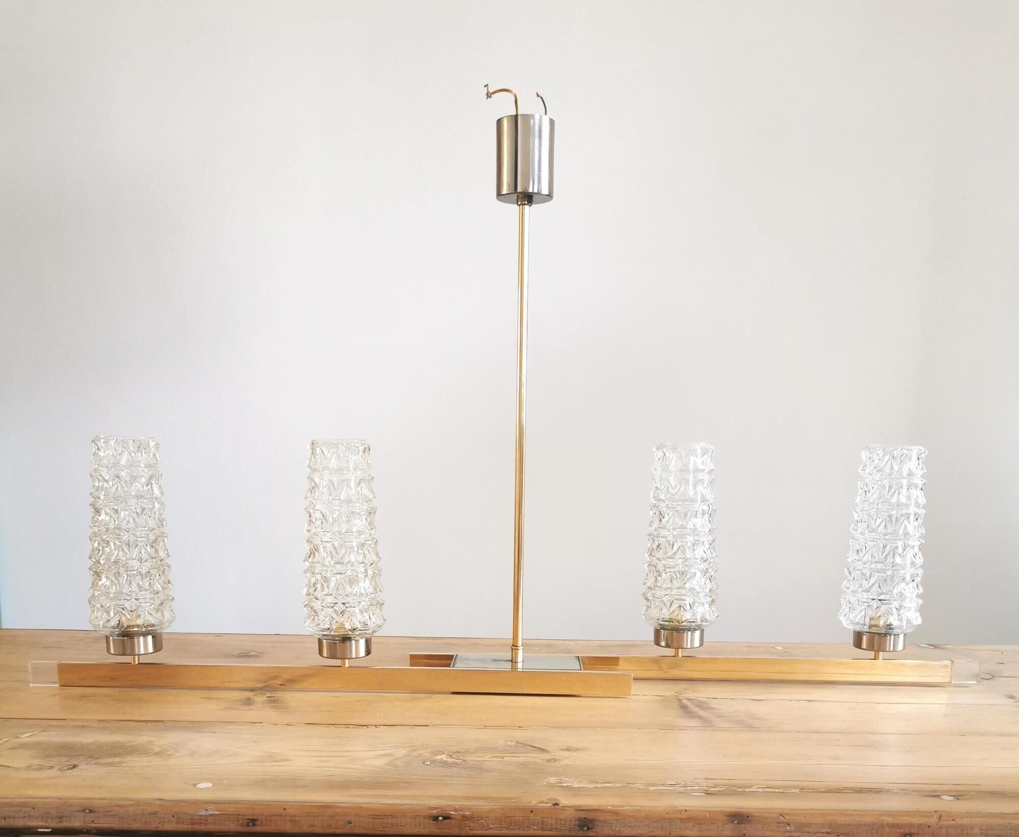 Lustre laiton et verre vintage années 60