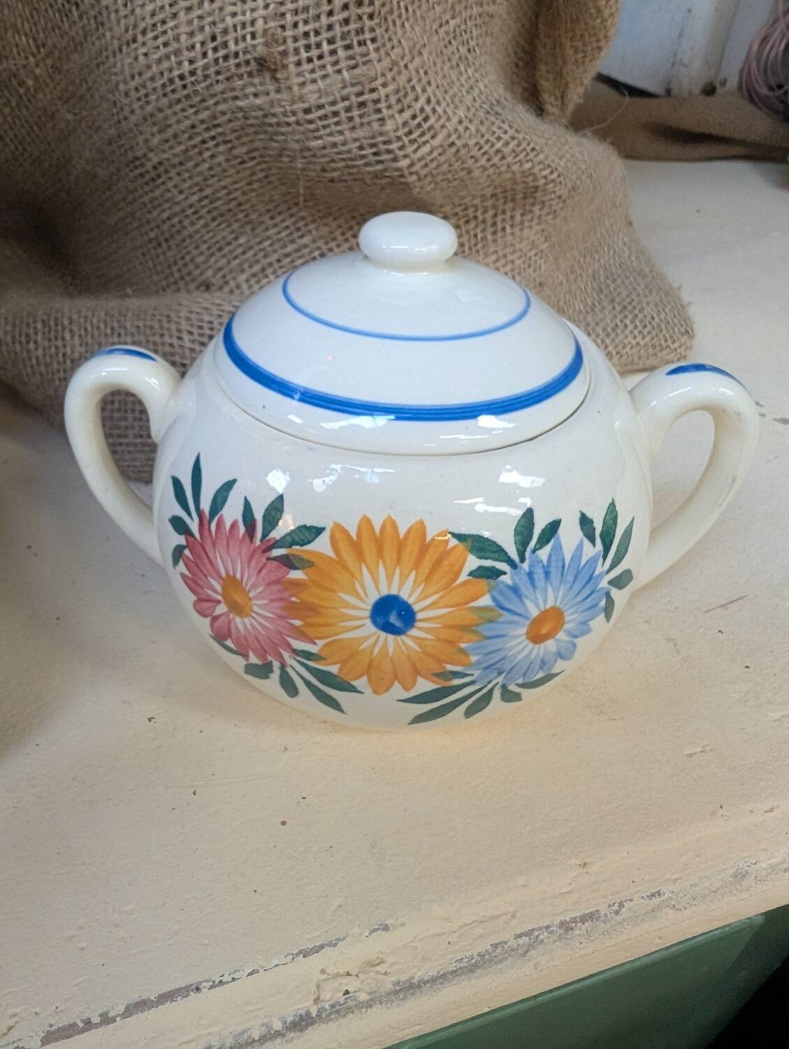 Vintage earthenware sugar bowl