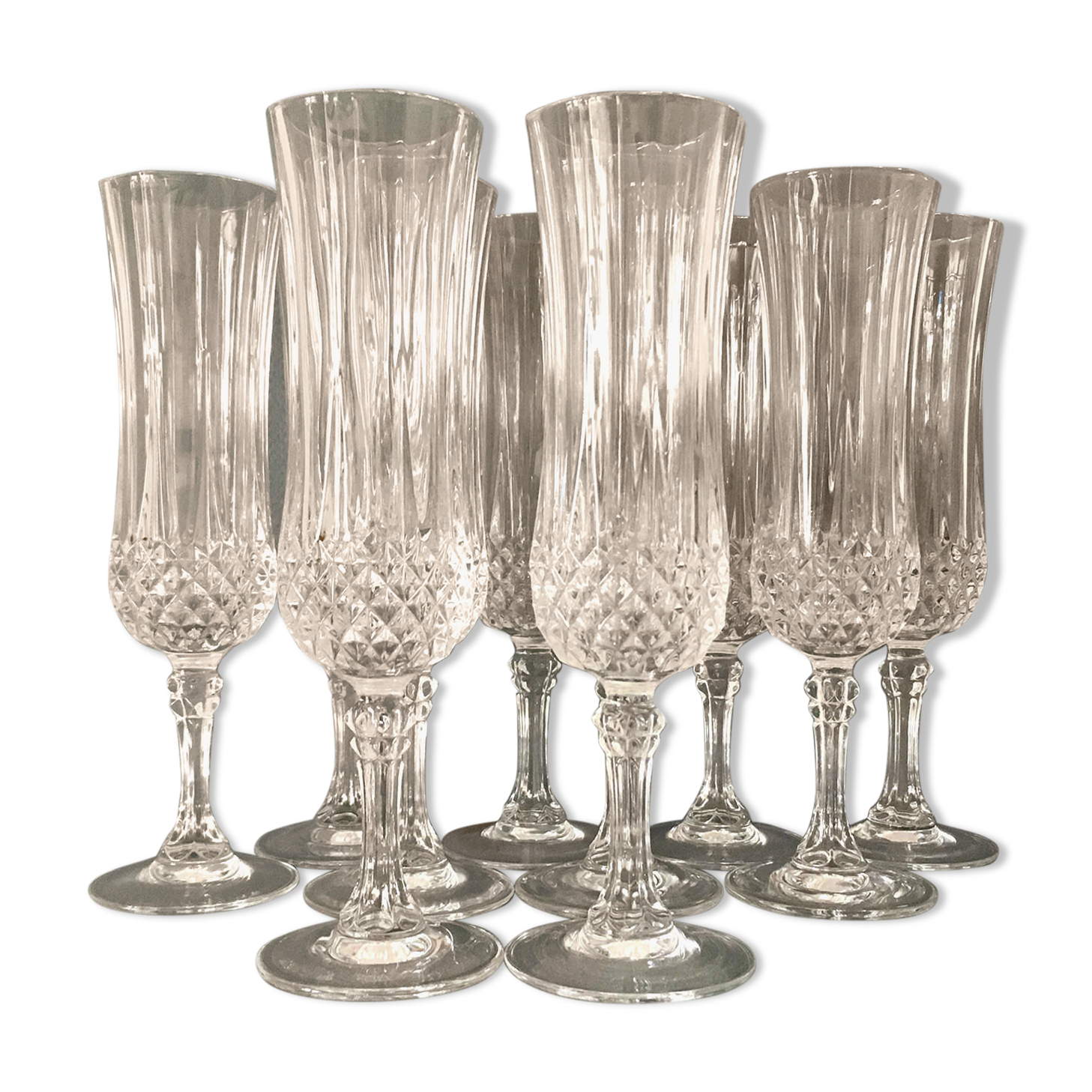 Set of 10 crystalline champagne flutes cut