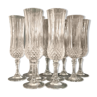 Set of 10 crystalline champagne flutes cut