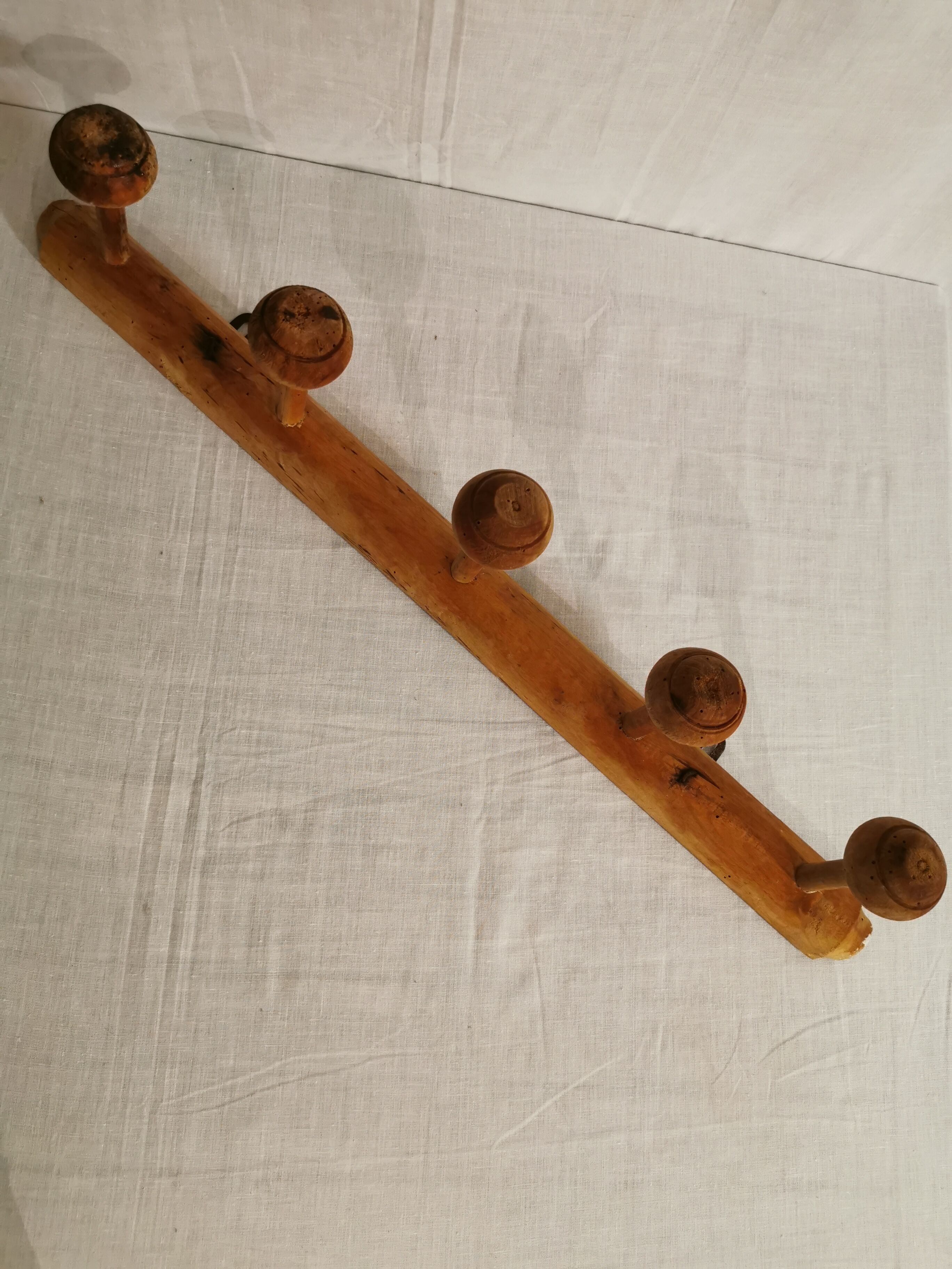Vintage wooden coat door 5 patères