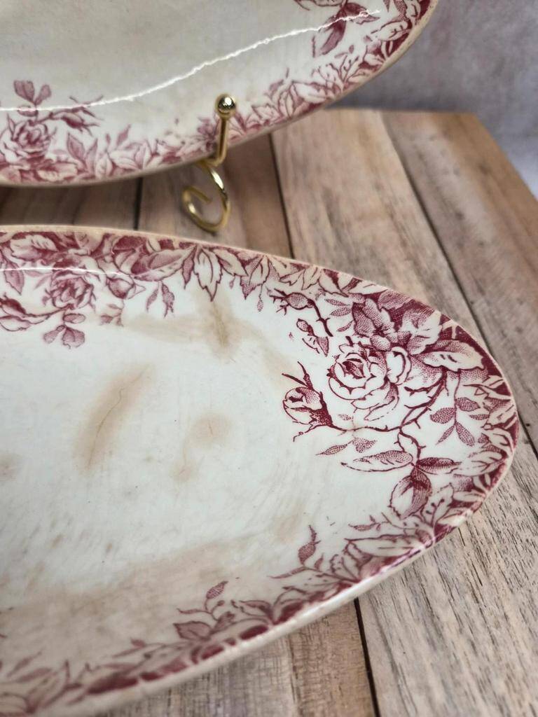 Set of 2 antique Gien Floréal ironstone dishes.