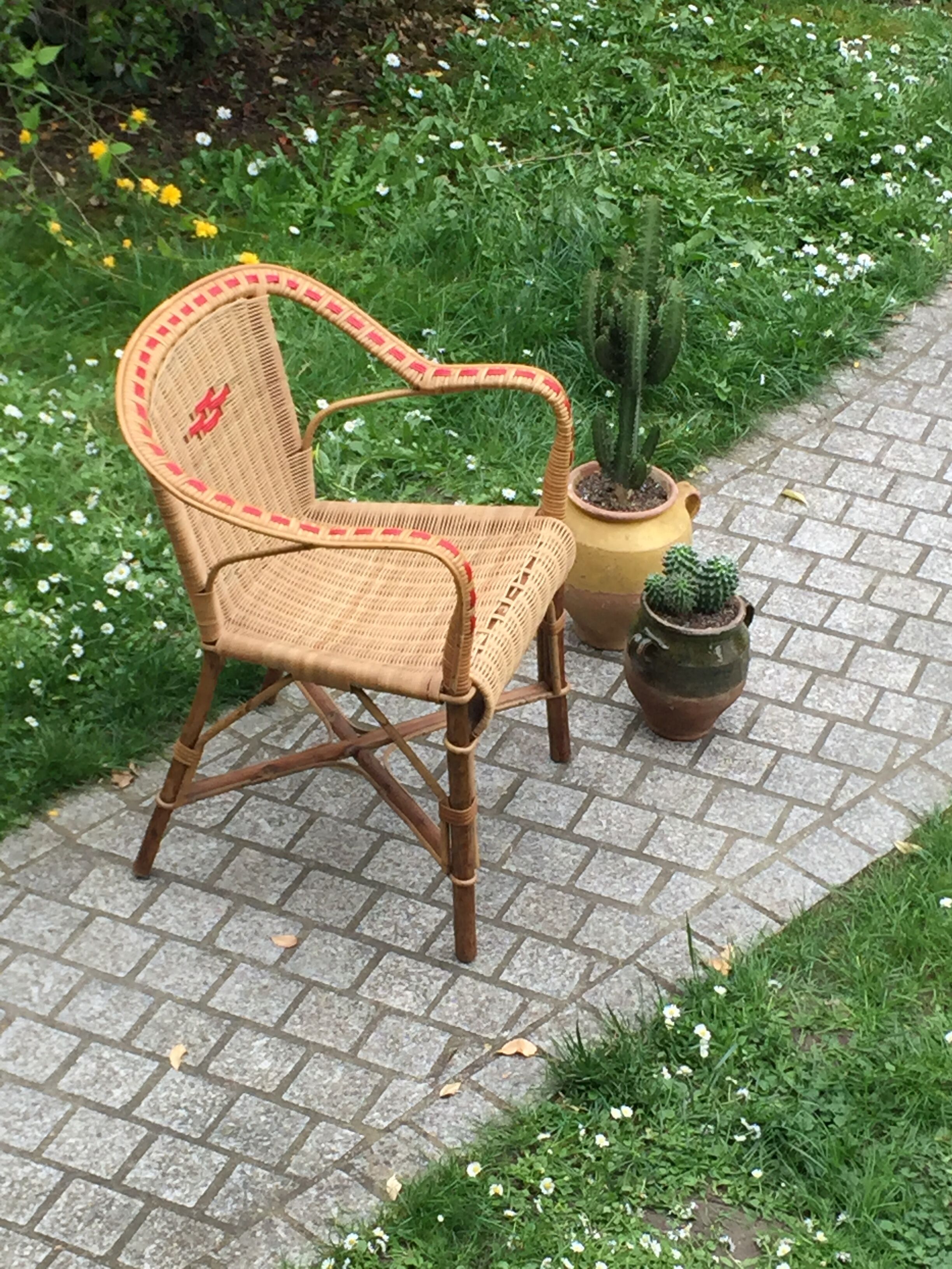Armchair in rattan and wicker adult vintage 1960